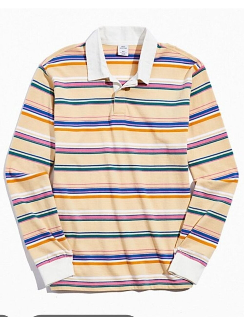 Urban Outfitters Mens Yellow Pink Striped Rugby Shirt size XL New AOP Preppy 90s